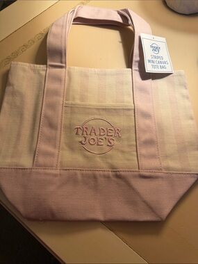 Trader Joe's Pink Striped Canvas Tote